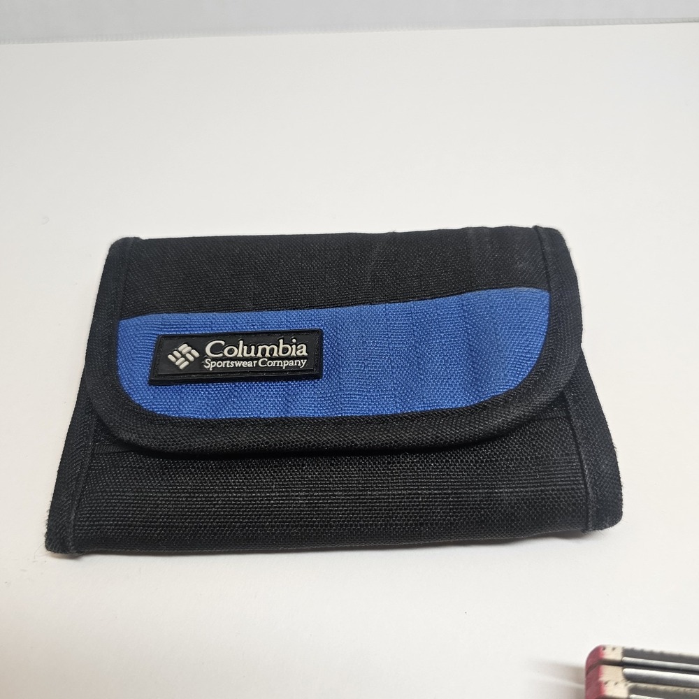 Columbia Sportswear Wallet Black Blue Trifold Nylon Outdoor Travel
